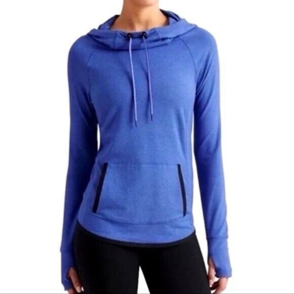 Athleta Sentry Hoodie Long Sleeve Women’s Medium Blue Kangaroo Pocket Thumbholes - Picture 1 of 6